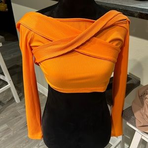 SHEIN L orange crop top off the shoulder